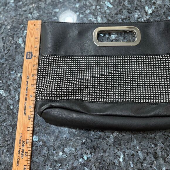 Black Rhinestone Handle Clutch Purse – Evening Handbag with Silver Details - Picture 4 of 8